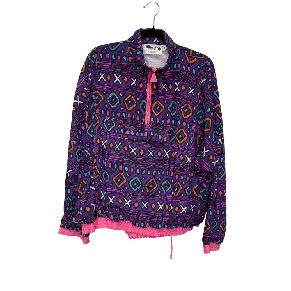 Vintage 80s 90s Geometric Print Windbreaker Jacket & Pants Suit Set Colorful Ret